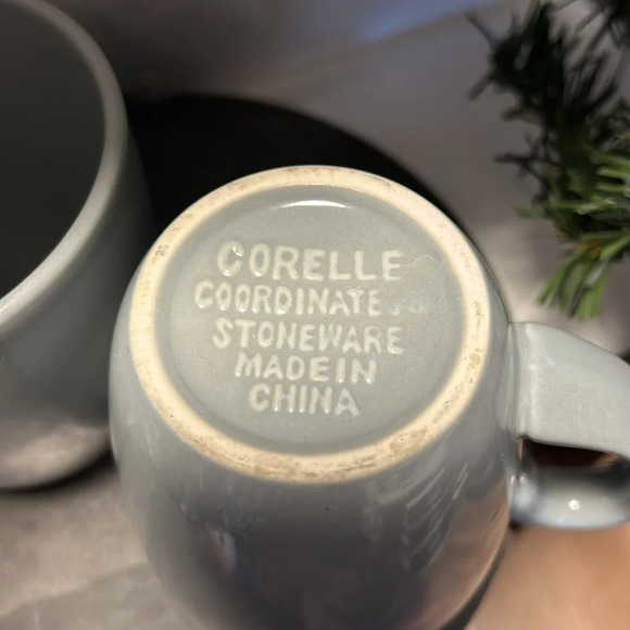 Corelle coordinated Stoneware Light grey Coffee Mugs Cups Made in china Lot of 2 - Picture 3 of 3